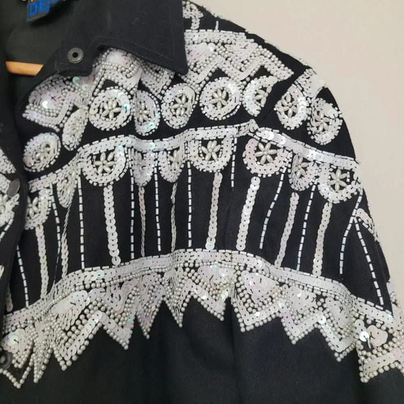Vintage Modi Denim Jacket Size L Black Sequin Western Rodeo Taylor Swift Vibes - Picture 5 of 11